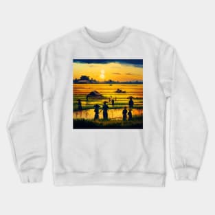 [AI Art] Sunset field workers Crewneck Sweatshirt